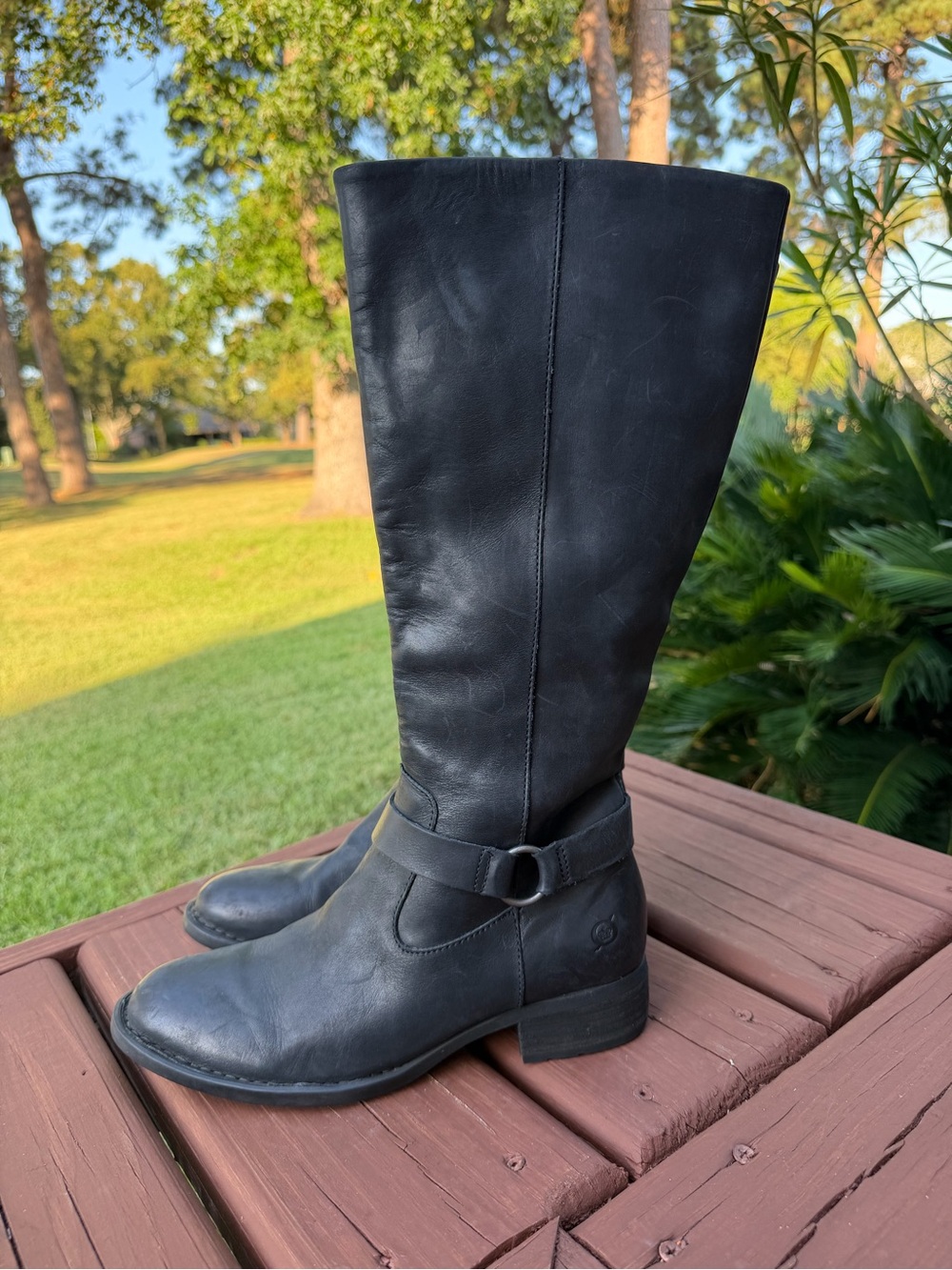 Børn Black Leather Knee High Harness Riding Boots Size 8 $200 Retail